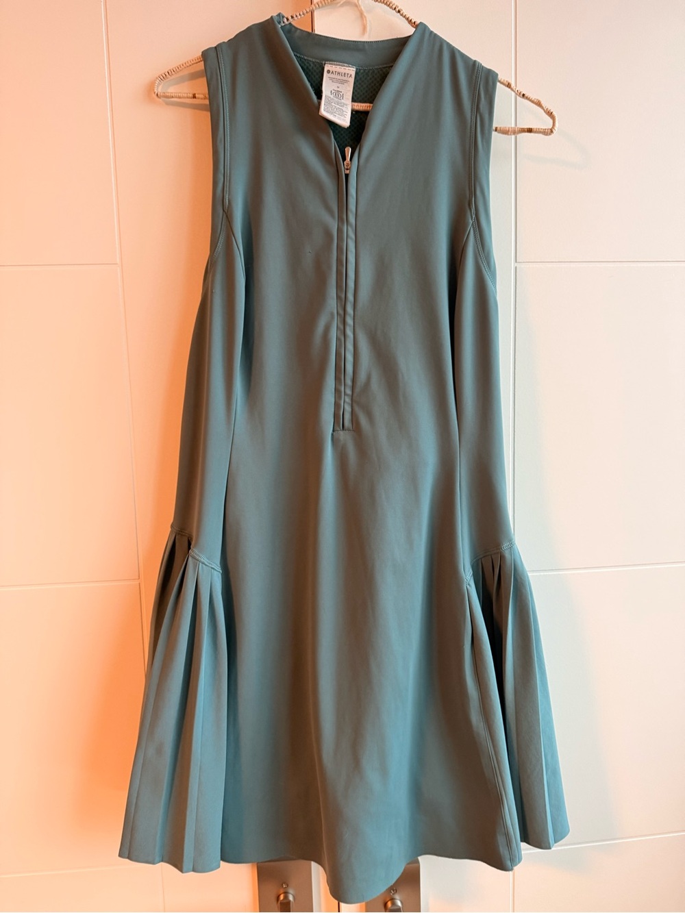Athleta Sleeveless Zip-Front A-Line Dress in Teal Green
